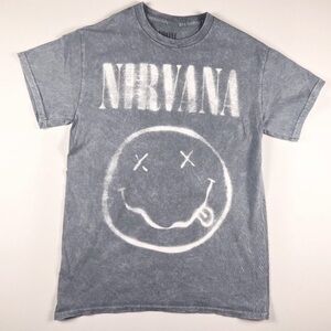 NIRVANA T-Shirt Blue Smiley Face Graphic Band Tee Short Sleeve NWOT Size S